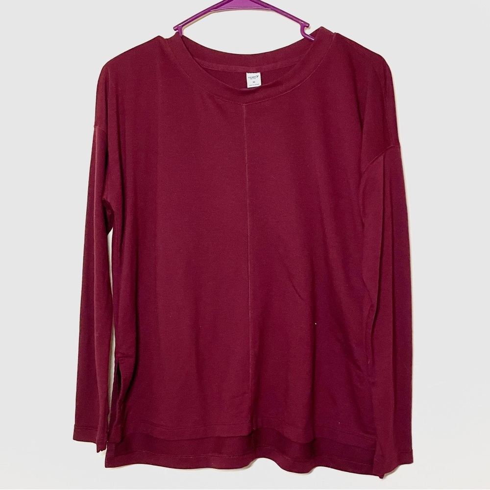 Old Navy Active | Burgundy Long-Sleeve Side-Vent Lounge Sweatshirt/Top XS